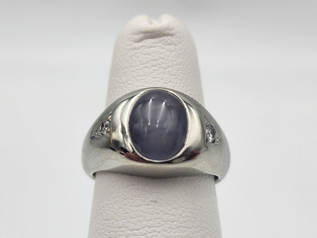 m717 Stunning 14kt White Gold Star Sapphire and Diamond Ring