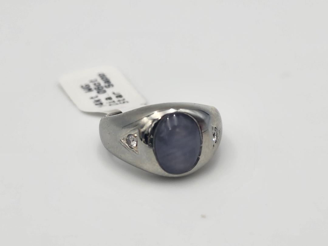 m717 Stunning 14kt White Gold Star Sapphire and Diamond Ring