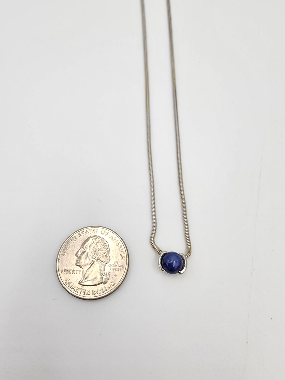 m723 Lovely Cabochon Star Sapphire 16" Snake Necklace in 14kt White Gold