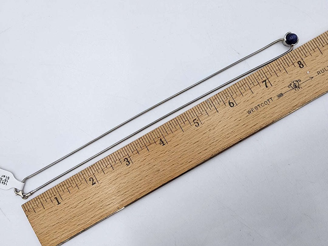 m723 Lovely Cabochon Star Sapphire 16" Snake Necklace in 14kt White Gold