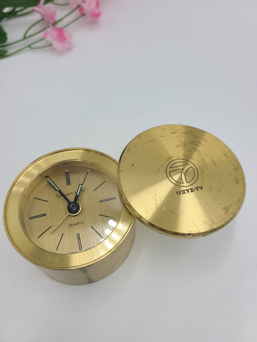 g211 (2) 1990s Tiffany & Co Brass Miniature Alarm Clocks