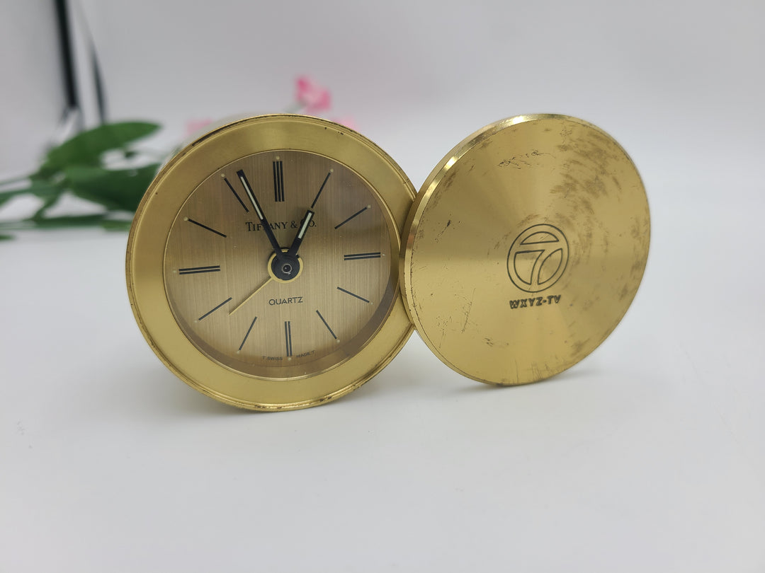 g211 (2) 1990s Tiffany & Co Brass Miniature Alarm Clocks