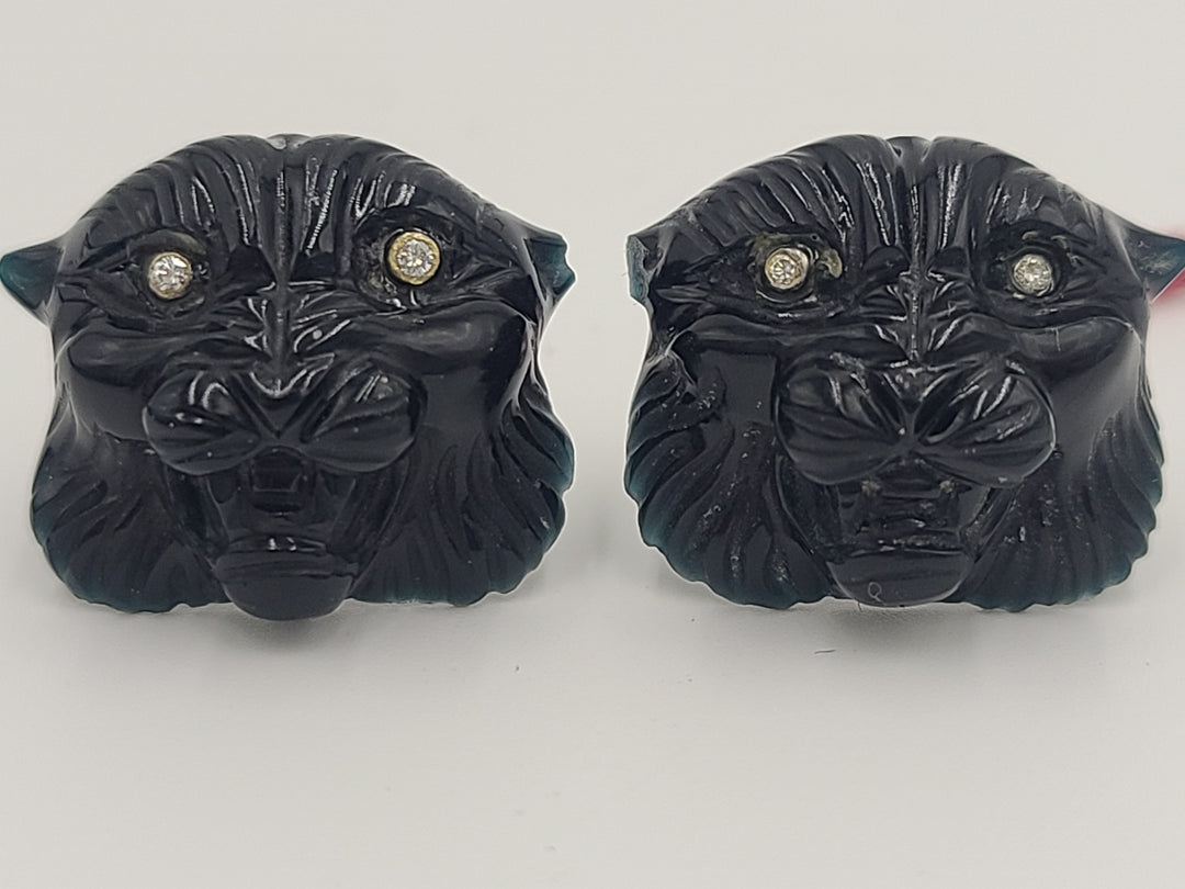 k645 Stunning Ladies 14kt Yellow Gold Tiger Stud Earrings with Diamond Eyes