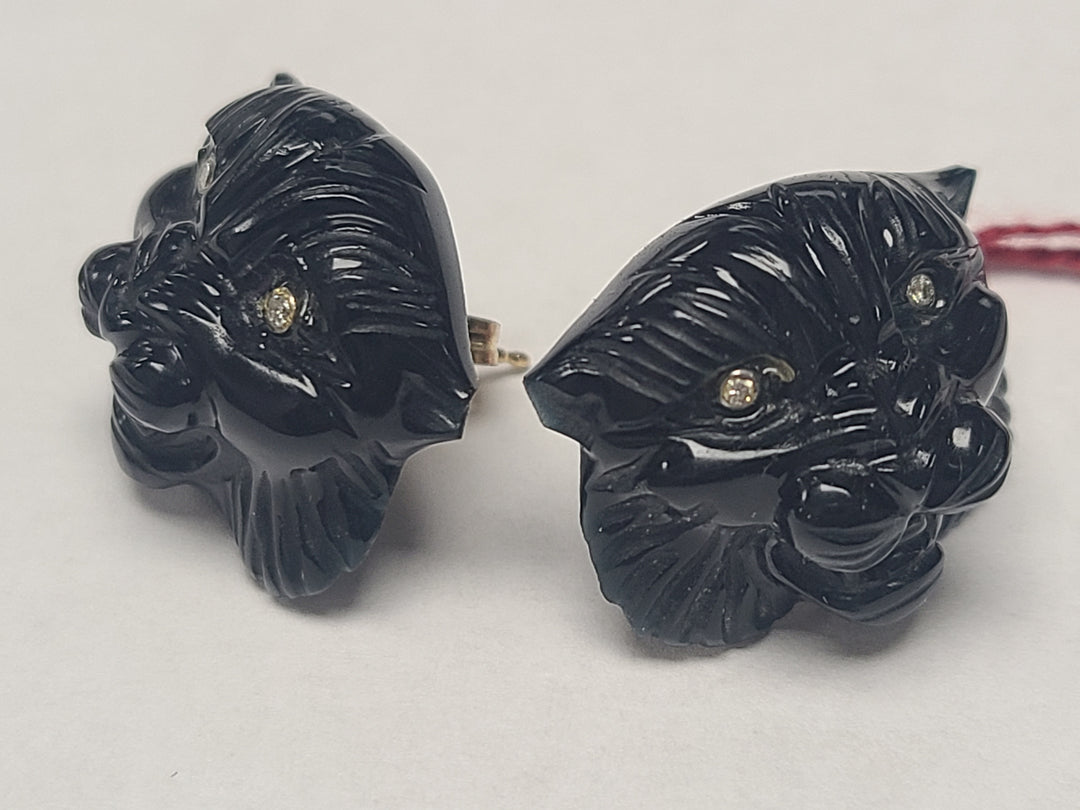 k645 Stunning Ladies 14kt Yellow Gold Tiger Stud Earrings with Diamond Eyes