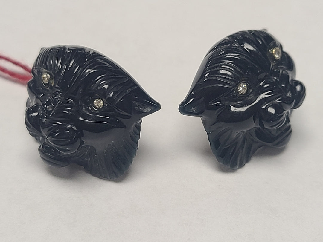 k645 Stunning Ladies 14kt Yellow Gold Tiger Stud Earrings with Diamond Eyes