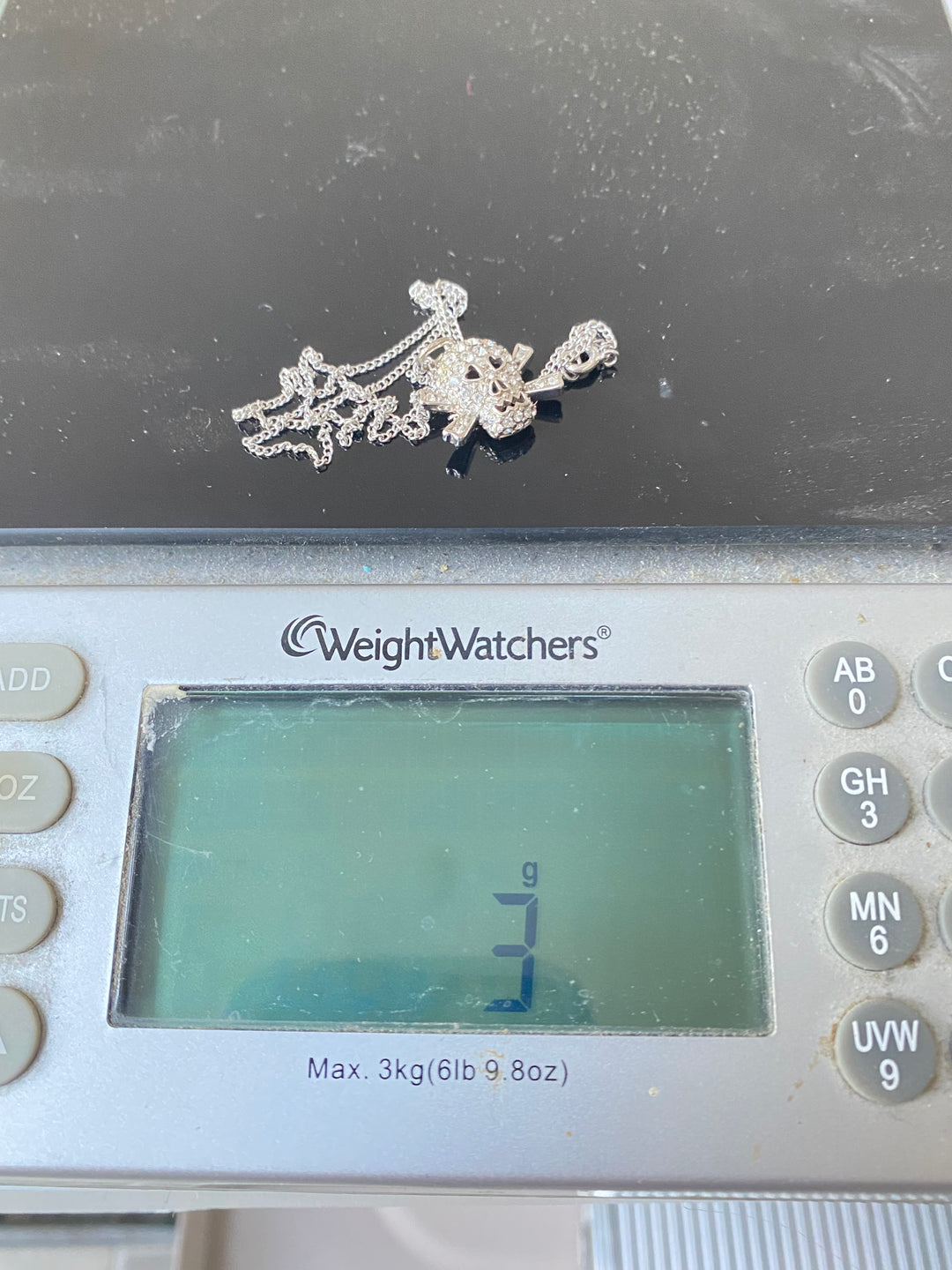 u335 Vintage Sterling Silver 925 Scull Pendant Link Chain Necklace 18" Long