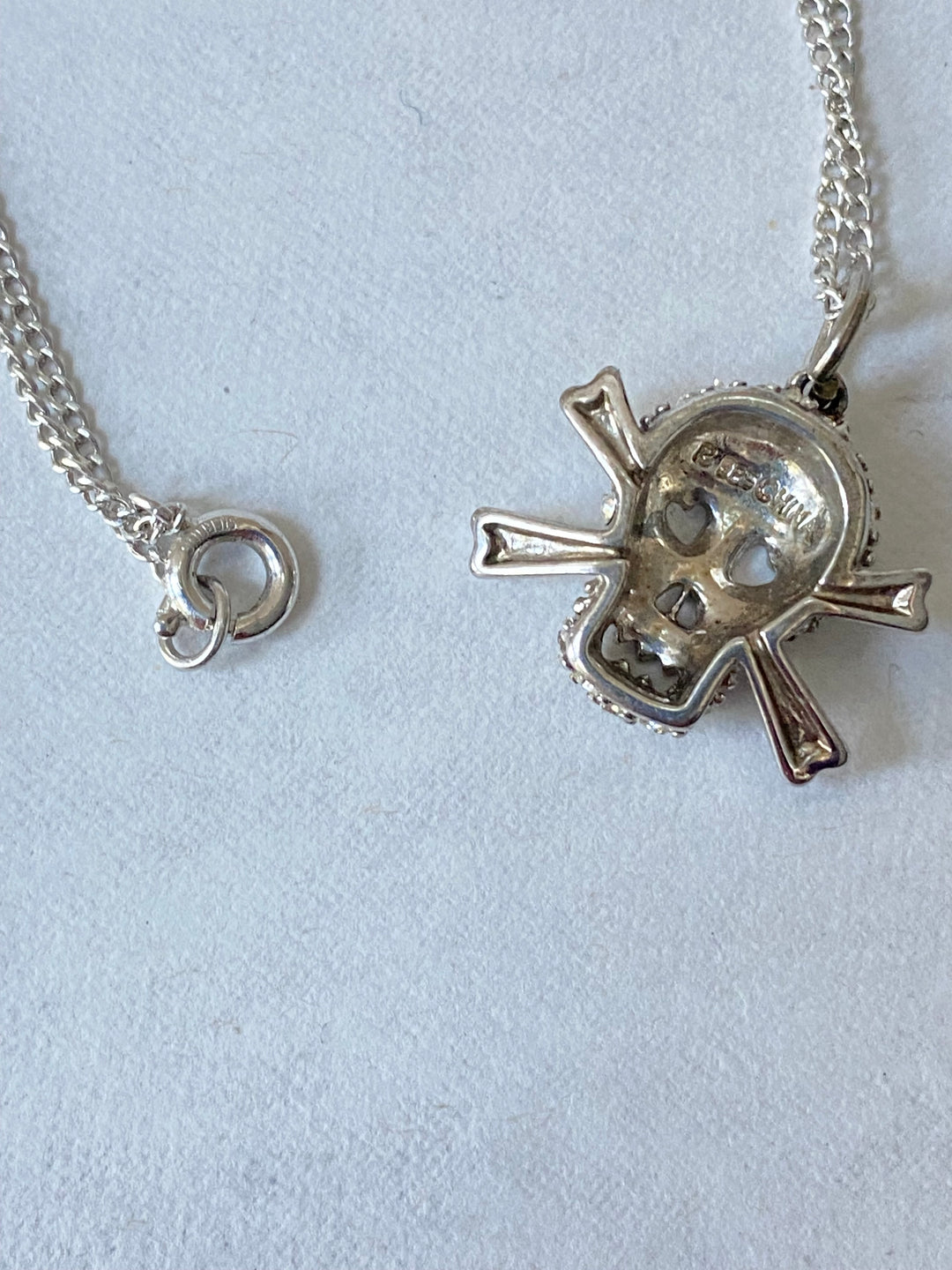 u335 Vintage Sterling Silver 925 Scull Pendant Link Chain Necklace 18" Long