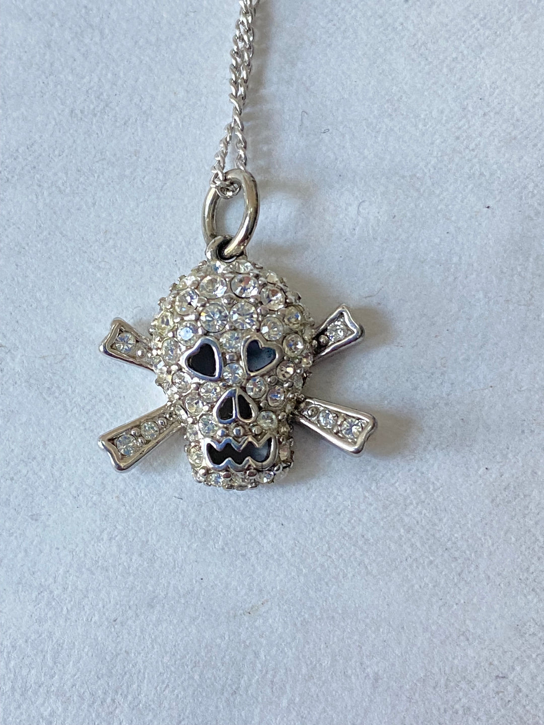 u335 Vintage Sterling Silver 925 Scull Pendant Link Chain Necklace 18" Long