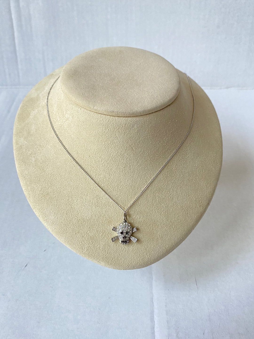 u335 Vintage Sterling Silver 925 Scull Pendant Link Chain Necklace 18" Long