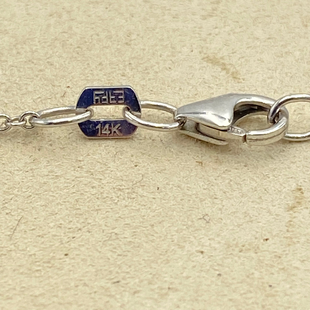 u346 Vintage 14K White Gold .20cts Diamond Heart Pendant Chain Necklace 18" Long