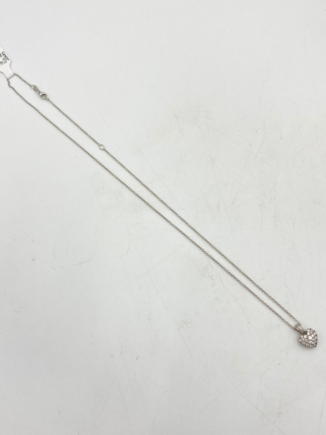 u346 Vintage 14K White Gold .20cts Diamond Heart Pendant Chain Necklace 18" Long