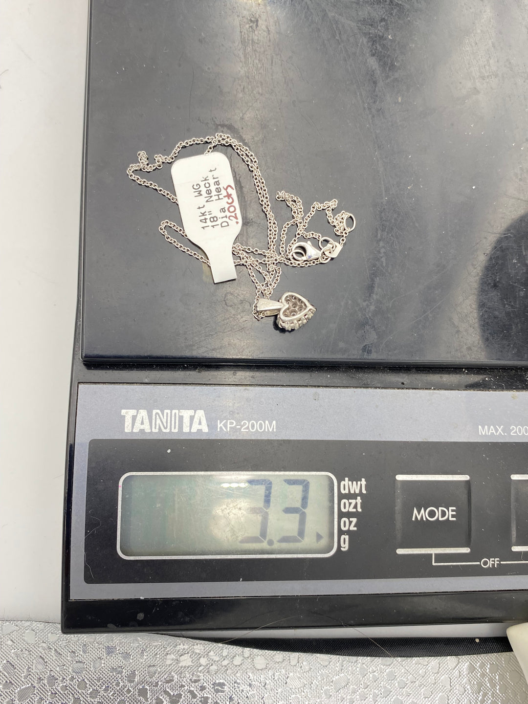 u346 Vintage 14K White Gold .20cts Diamond Heart Pendant Chain Necklace 18" Long