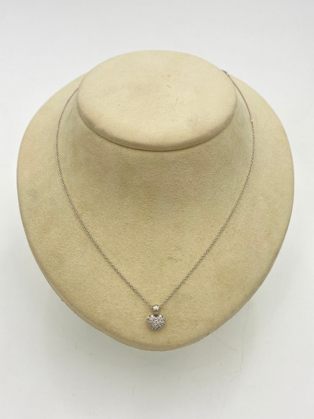 u346 Vintage 14K White Gold .20cts Diamond Heart Pendant Chain Necklace 18" Long