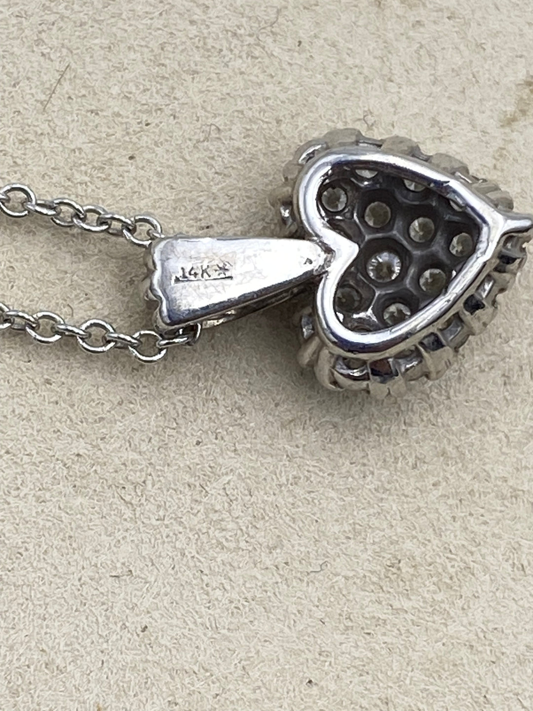 u346 Vintage 14K White Gold .20cts Diamond Heart Pendant Chain Necklace 18" Long