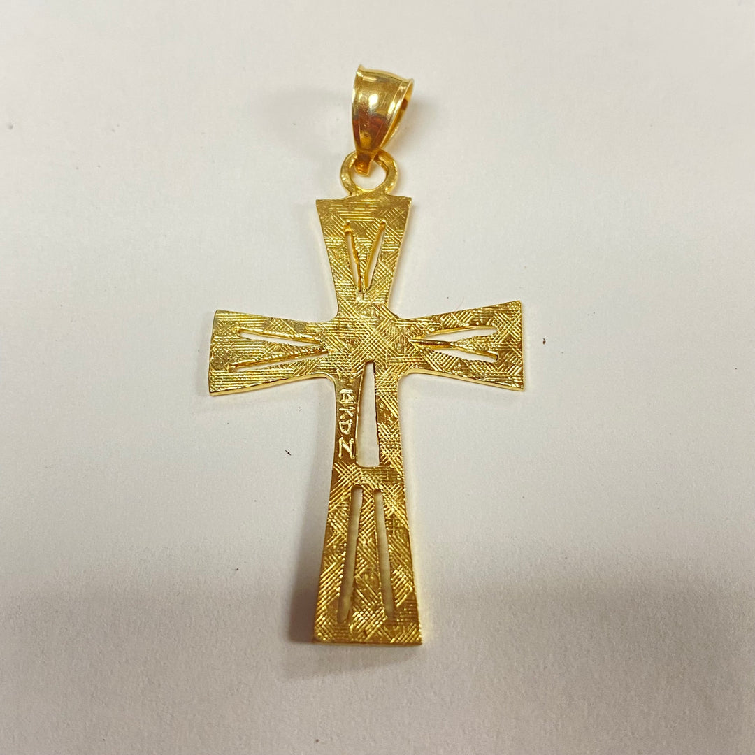u367 Vintage 14K Yellow Gold Carved Cross Pendant Charm