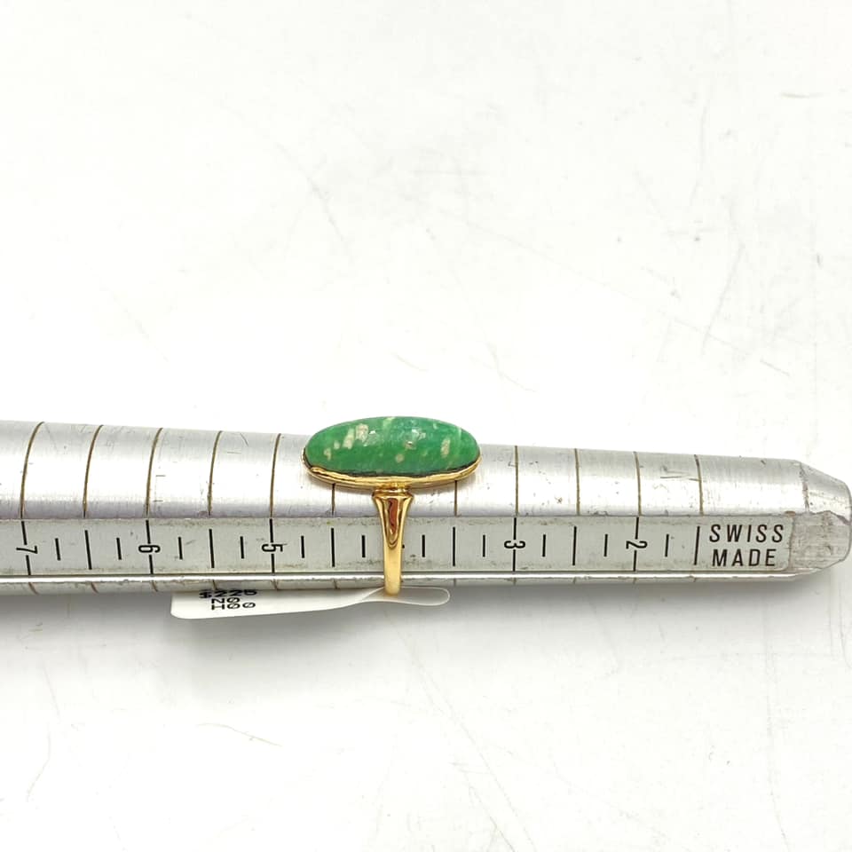 u375 Vintage Yellow Gold Women's Ring Size 4 Oval Green Fuchsite Stone