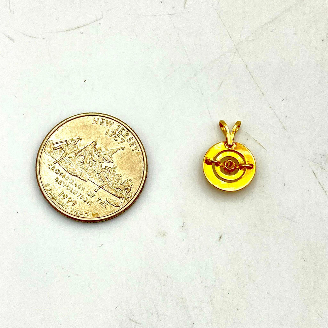 u382 Vintage 14K Yellow Gold Old Mine Enamel White Stone Elegant Pendant Charm