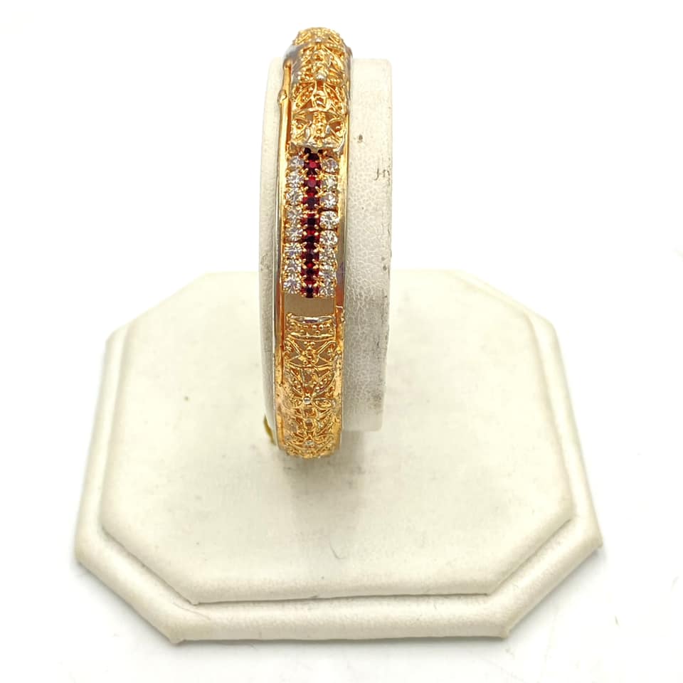 u393 Vintage Elegant Carved Floral Stones Women's Girl's Bangle Bracelet