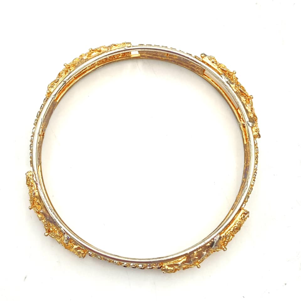 u393 Vintage Elegant Carved Floral Stones Women's Girl's Bangle Bracelet