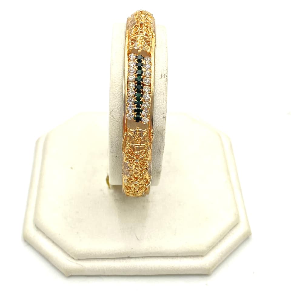 u393 Vintage Elegant Carved Floral Stones Women's Girl's Bangle Bracelet