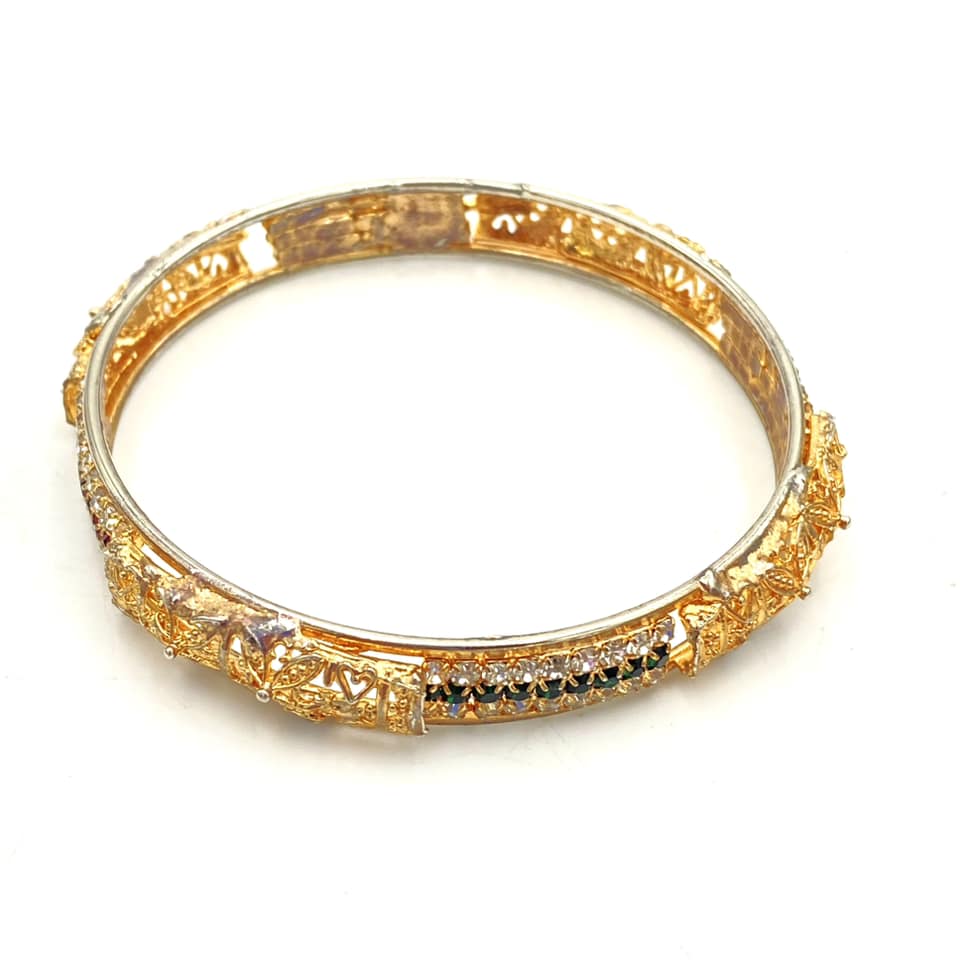 u393 Vintage Elegant Carved Floral Stones Women's Girl's Bangle Bracelet
