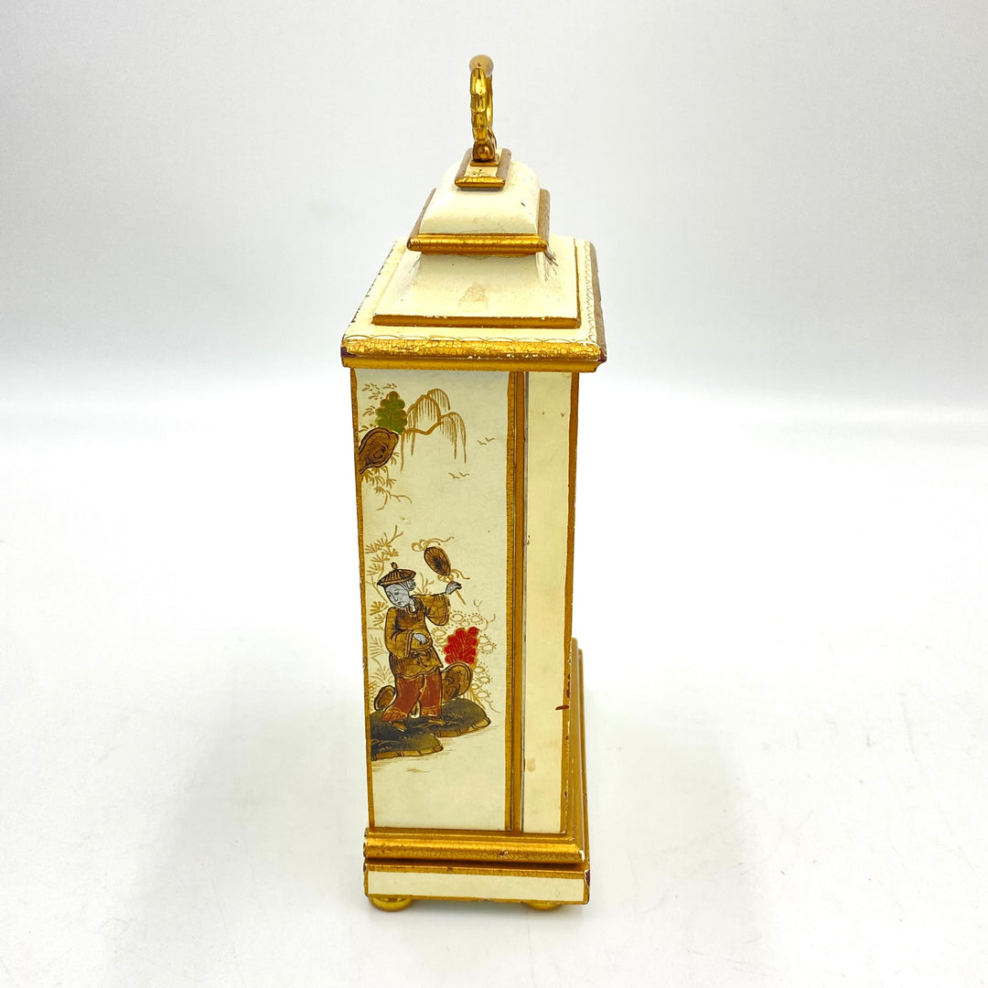 u422 Elliott London Chinoiserie Bracket Clock Cinnabar Gold Hand Paint Alarm