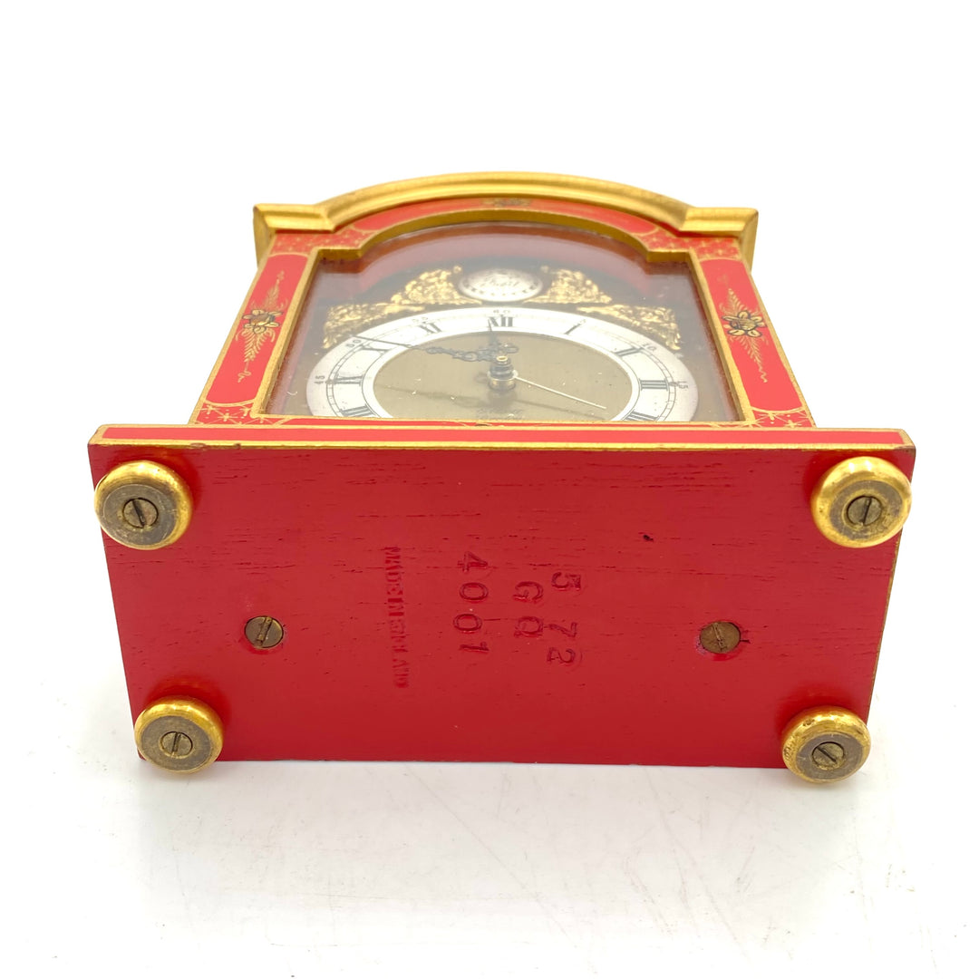 u423 Elliott London Chinoiserie Bracket Clock Red Cinnabar Gold Hand Paint Alarm