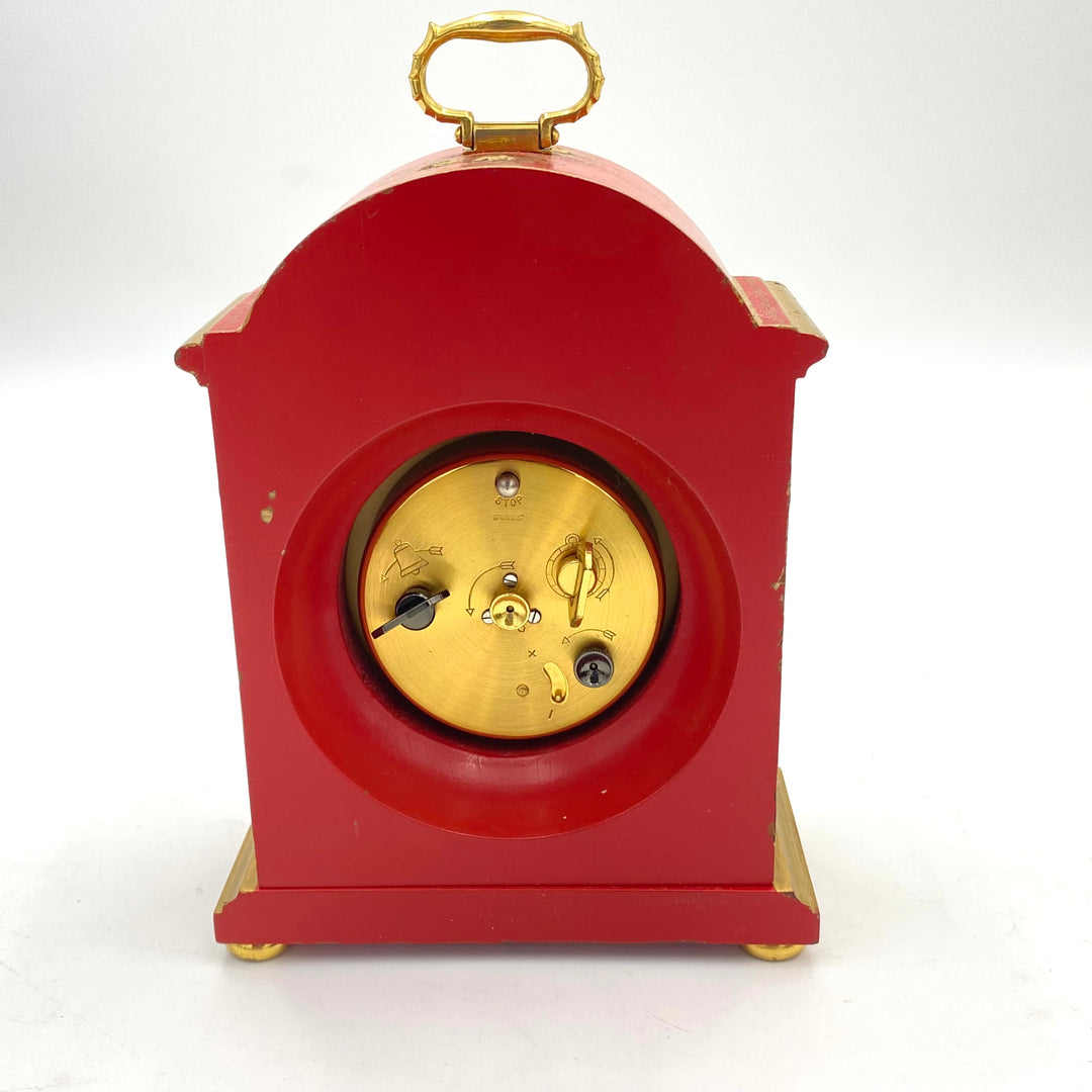 u423 Elliott London Chinoiserie Bracket Clock Red Cinnabar Gold Hand Paint Alarm