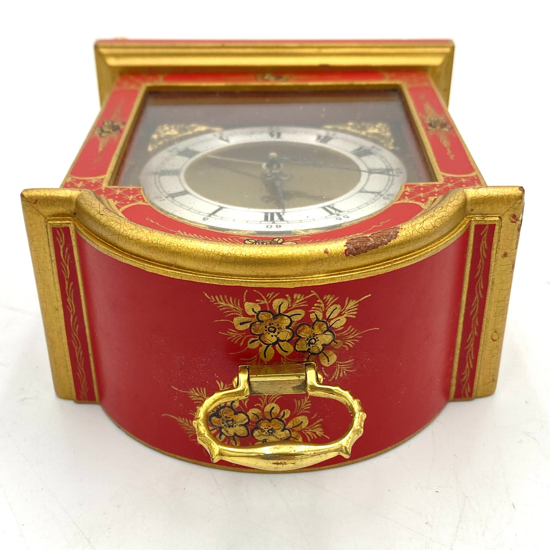 u423 Elliott London Chinoiserie Bracket Clock Red Cinnabar Gold Hand Paint Alarm