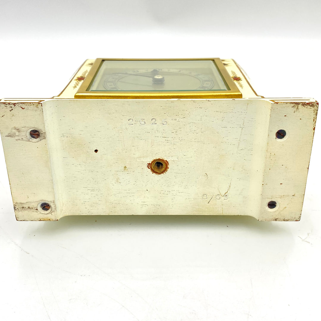u426 Elliott London 8 Day Table Beige Clock Hand Painted Japanese Motif c.1960's