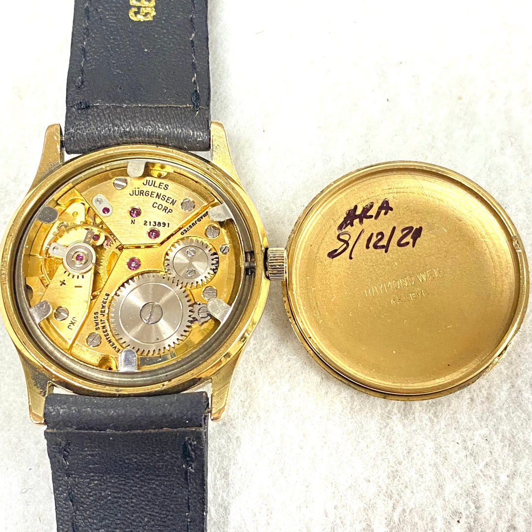 u439 Vintage Jules Jurgensen 18K Gold Electroplated Water Resistant Wrist Watch