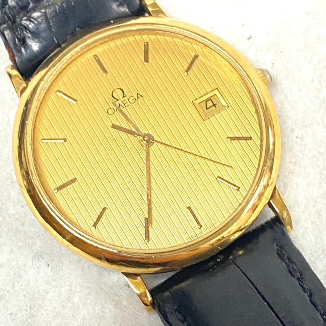 u448 Vintage OMEGA Swiss Made Battery Gold Silver Tone 6 Jewels Wrist Watch