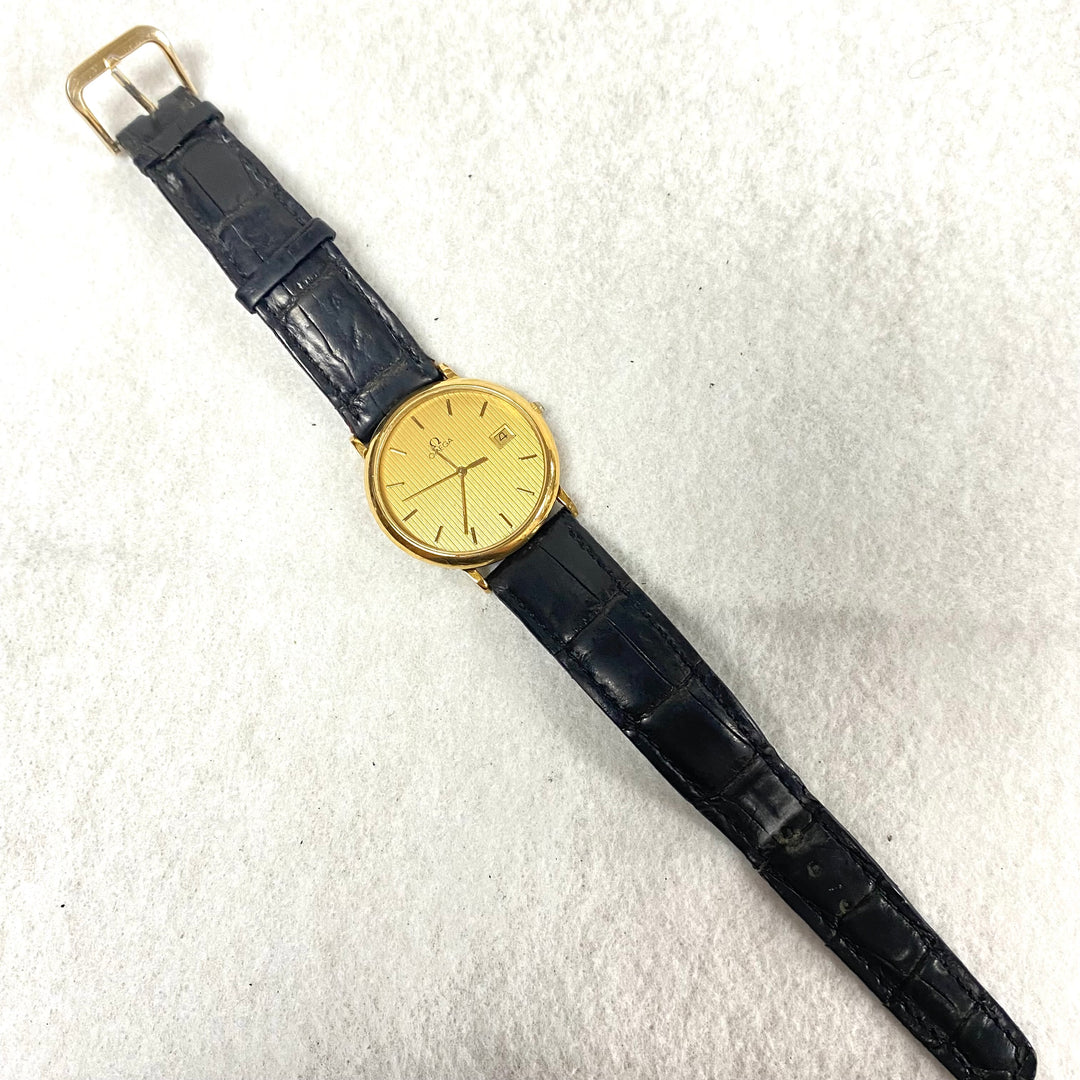 u448 Vintage OMEGA Swiss Made Battery Gold Silver Tone 6 Jewels Wrist Watch