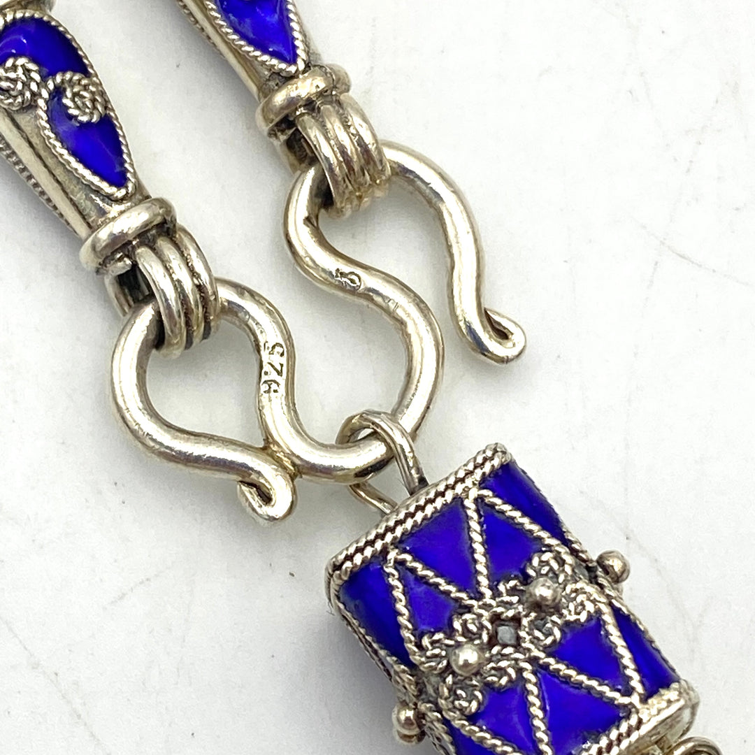 u450 Vintage Sterling Silver 925 Necklace 19" Long Blue Green Red Enamel Pendant