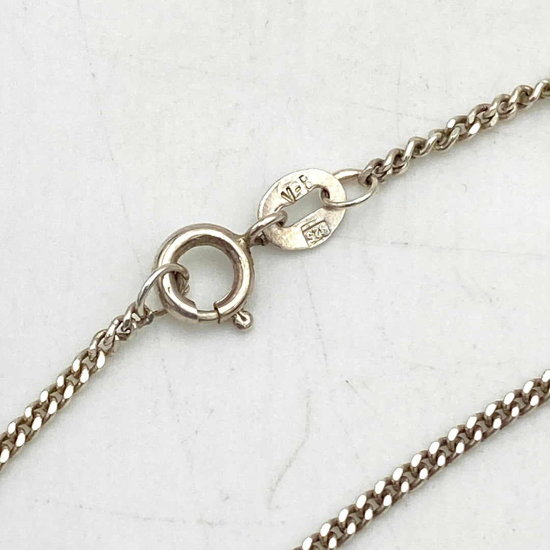 u456 Vintage Sterling Silver 925 Necklace 17" Amber Teardrop Charm Pendant