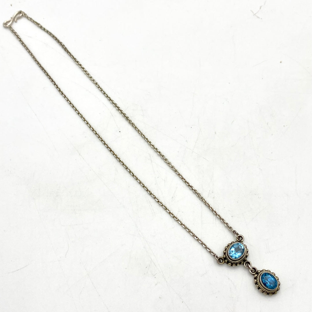 u457 Vintage Sterling Silver 925 BA Necklace 17" Blue Stone Charm Pendant