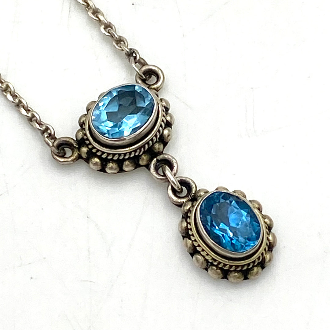 u457 Vintage Sterling Silver 925 BA Necklace 17" Blue Stone Charm Pendant