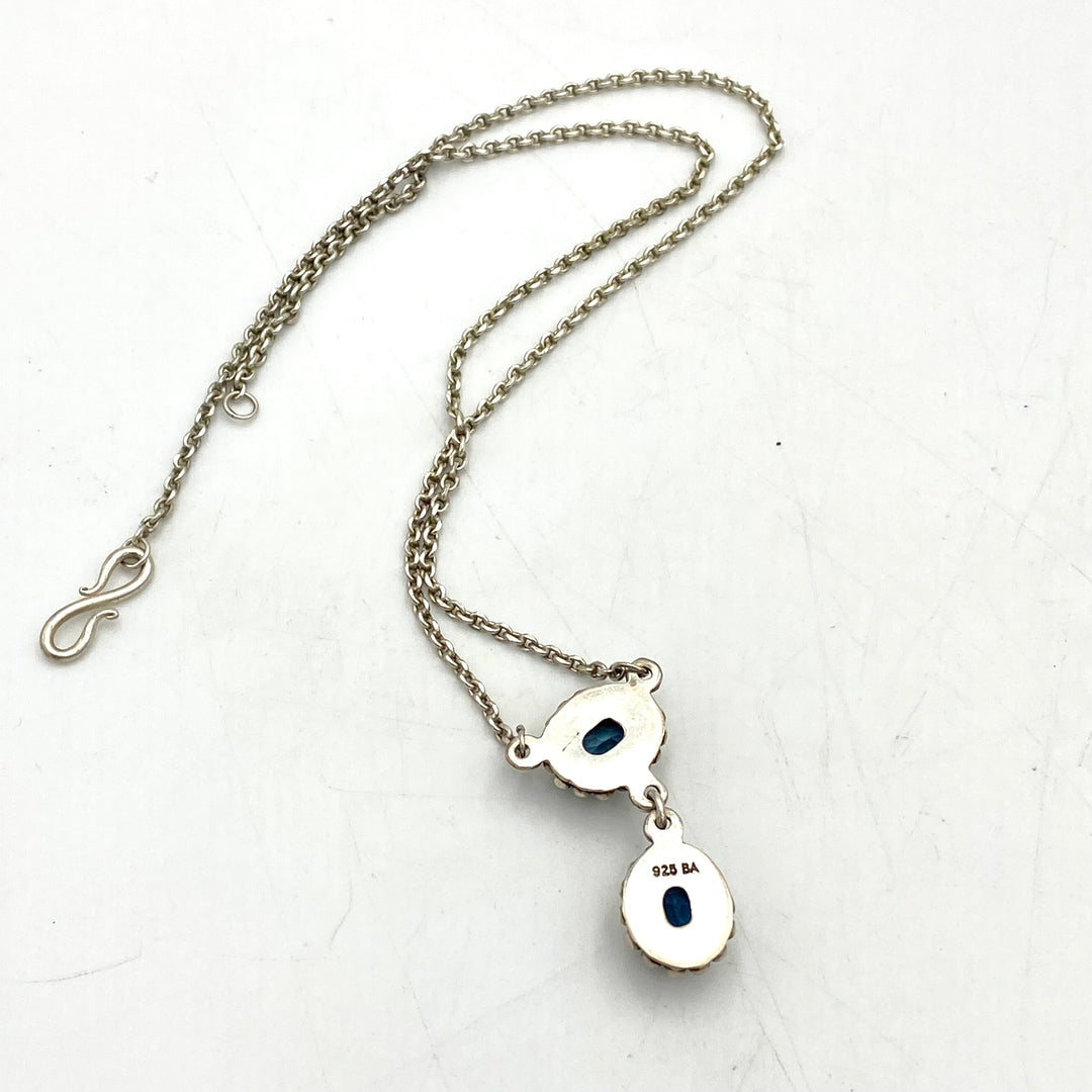 u457 Vintage Sterling Silver 925 BA Necklace 17" Blue Stone Charm Pendant