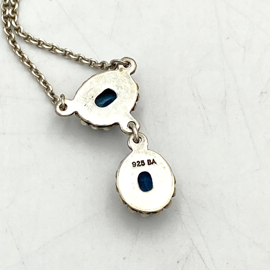 u457 Vintage Sterling Silver 925 BA Necklace 17" Blue Stone Charm Pendant