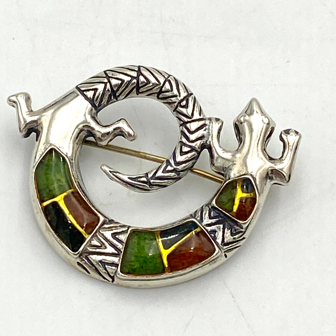 u466 Vintage Carolyn Pollack 925 Sterling Silver Enamel Salamander Brooch Pin