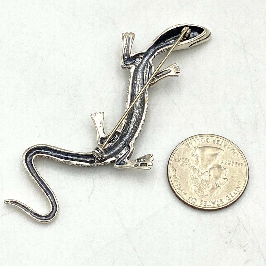 u469 Vintage KBH 925 Sterling Silver Lizard Salamander Brooch Pin