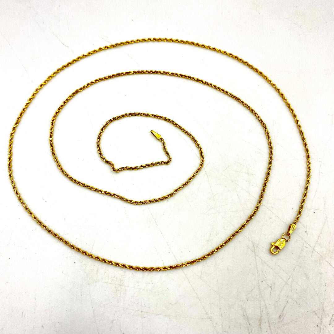 u472 Vintage 14K Yellow Gold Rope Link Chain Necklace 30" Long