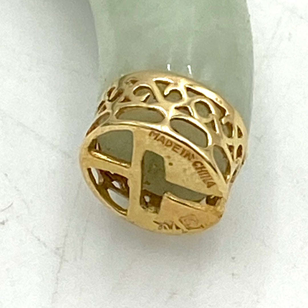 u478 Vintage 14K Yellow Gold Genuine Jadeite Bangle Bracelet 9" Long