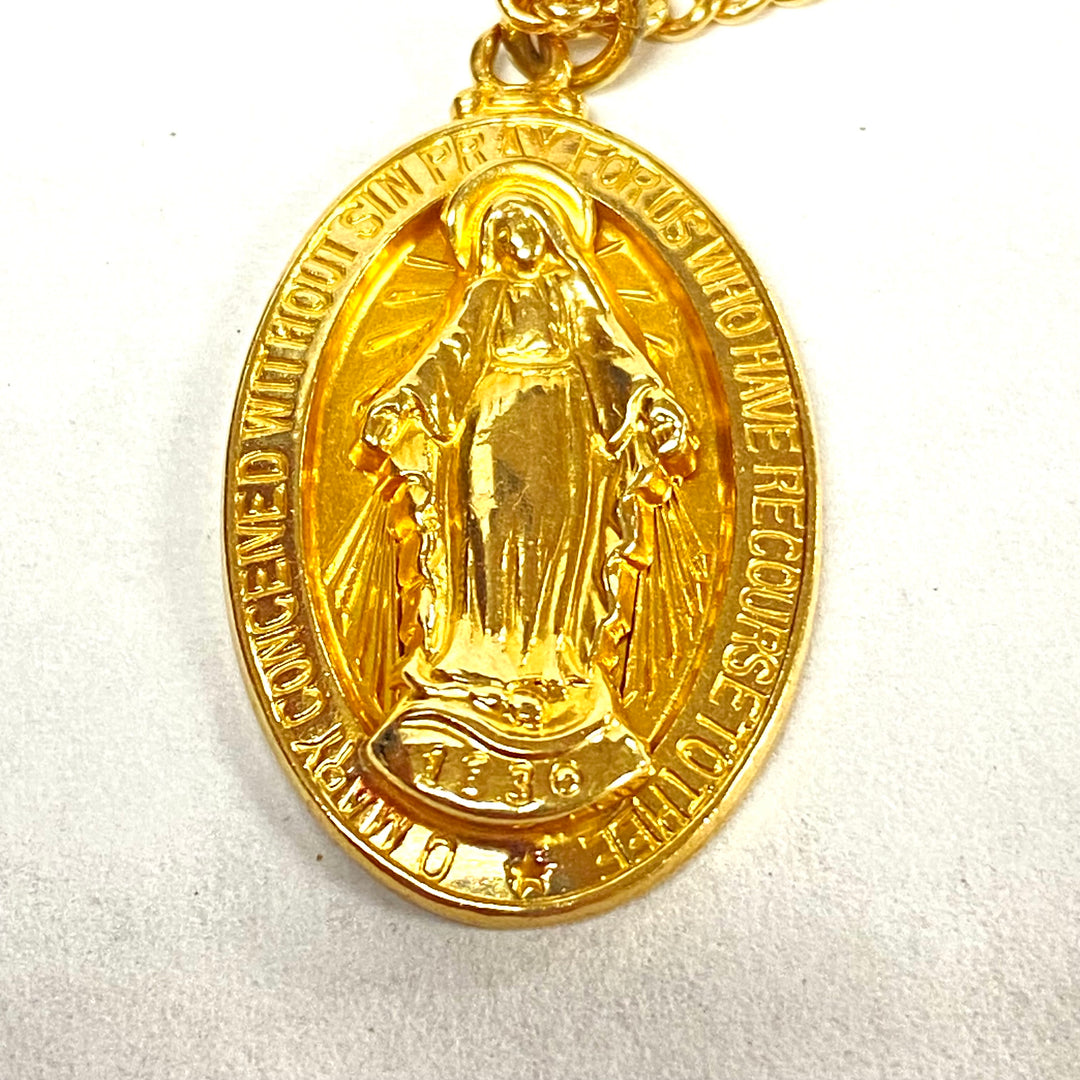 u488 Vintage 14K Yellow Gold 26" Link Chain Necklace 14K YG Virgin Mary Pendant