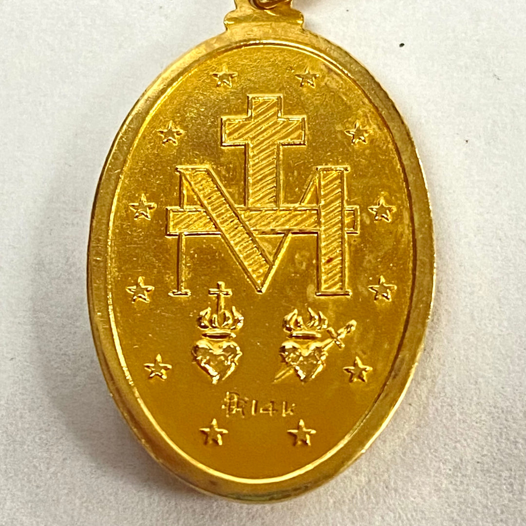 u488 Vintage 14K Yellow Gold 26" Link Chain Necklace 14K YG Virgin Mary Pendant