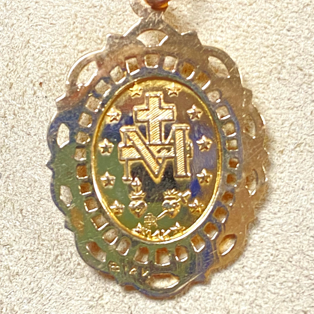 u489 Vintage 14K Yellow Gold 18" Link Chain Necklace 14K YG Virgin Mary Pendant