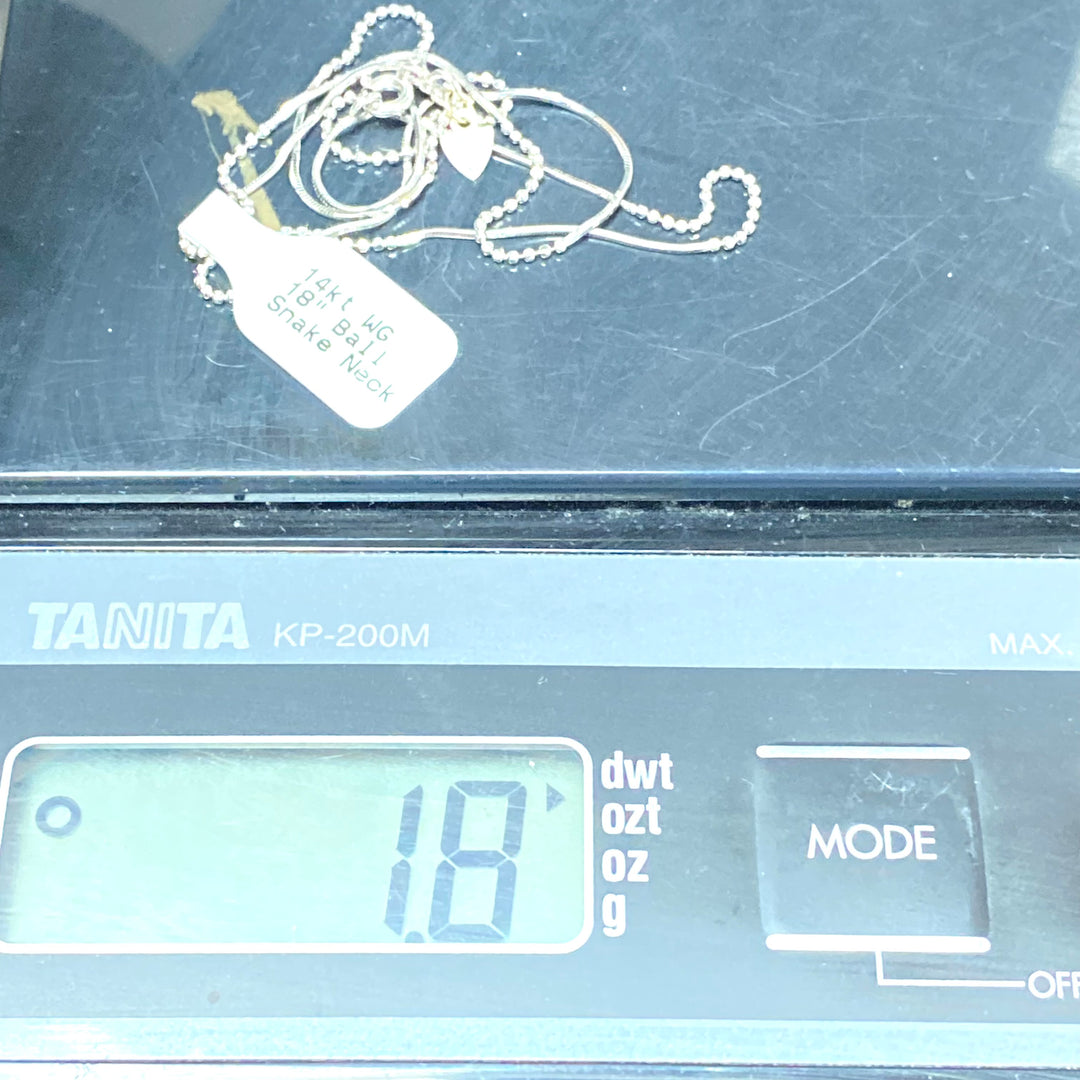 u498 Vintage 14K White Gold Ball Snake Link Chain Necklace 18" Long