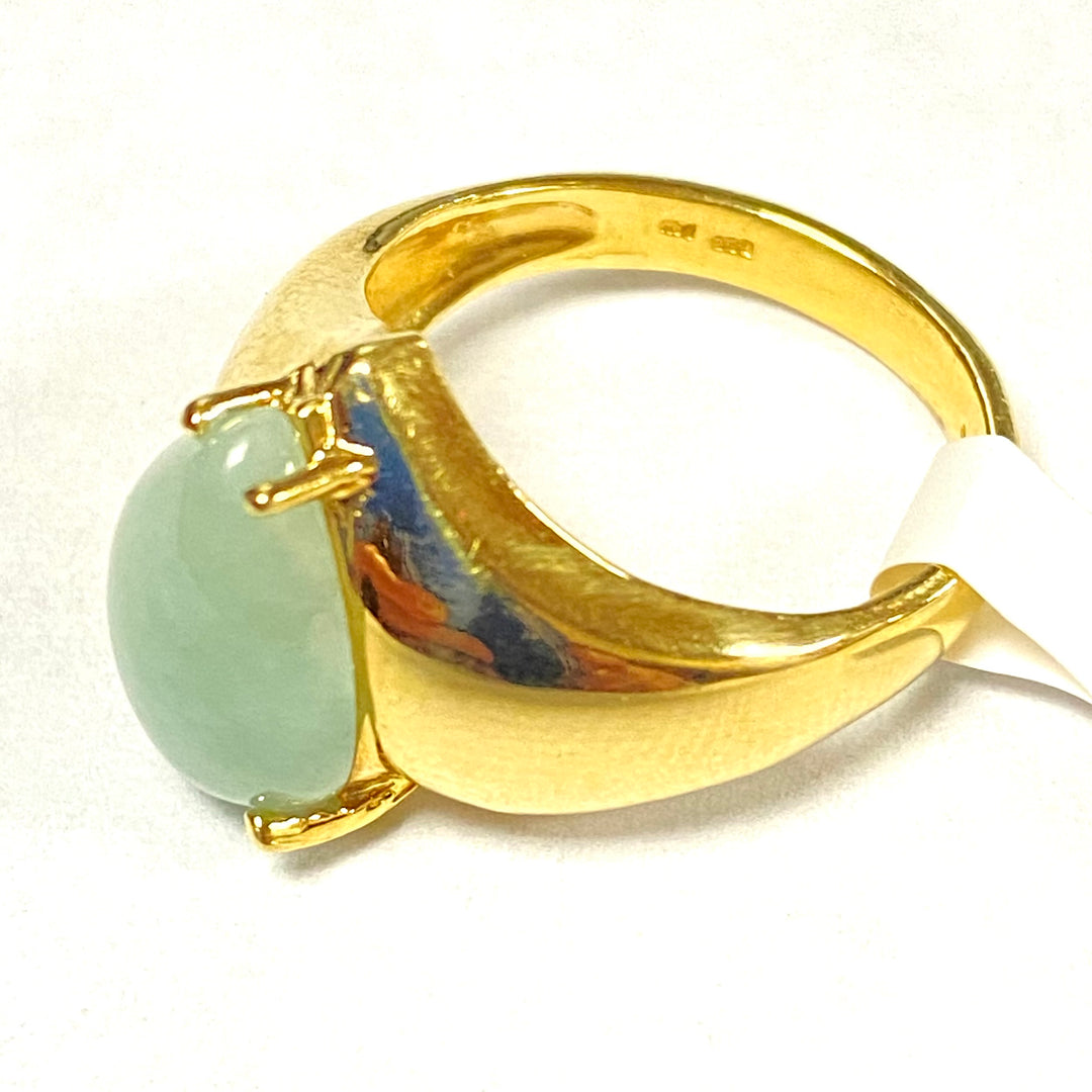 u499 Vintage 14k Yellow Gold Teardrop Green Jadeite Gemstone Ring Sz 6