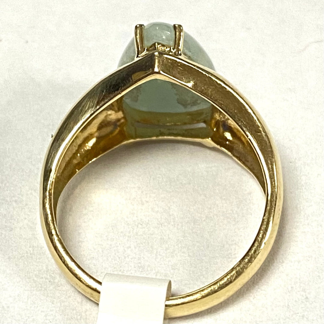 u499 Vintage 14k Yellow Gold Teardrop Green Jadeite Gemstone Ring Sz 6