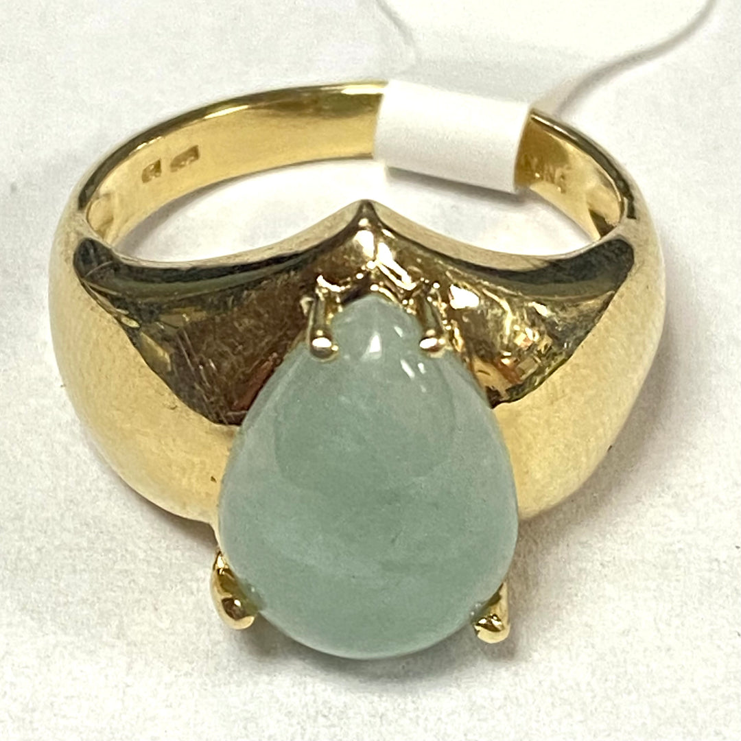 u499 Vintage 14k Yellow Gold Teardrop Green Jadeite Gemstone Ring Sz 6